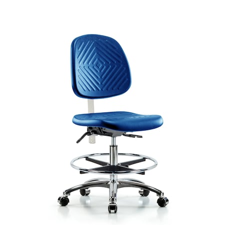 Blue Ridge Ergonomics Poly Clean Room Chair, Med Bench, Med Back, Tilt, Foot Ring, Casters, Blue BR-NCR-PMBCH-MB-CR-T1-A0-CF-CC-BLU