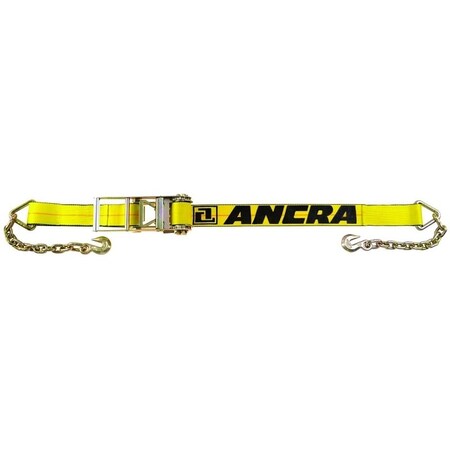 Ancra Mfg 500 Series Strap, 3 in W, 27 ft L, Polyester, Yellow, 5400 lb Working Load, Chain Anchor End 48987-24
