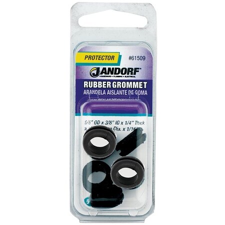 Jandorf Grommet, 3/8 in ID, 5/8 in OD, Rubber, Black, 1/4 in Thick Panel 61509
