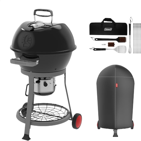 Coleman Cookout Grilling Kit with Charcoal Kettle Grill, Heavy-Duty Cover, and 12-Piece Tool Set CO-600CG-3-KIT