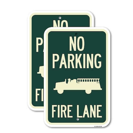 Signmission No Parking Fire Lane Fire Truck Symbol, 12'' X 18'' 2 Signs, Heavy Gauge Aluminum, 2PK A-1218-2PACK-23739
