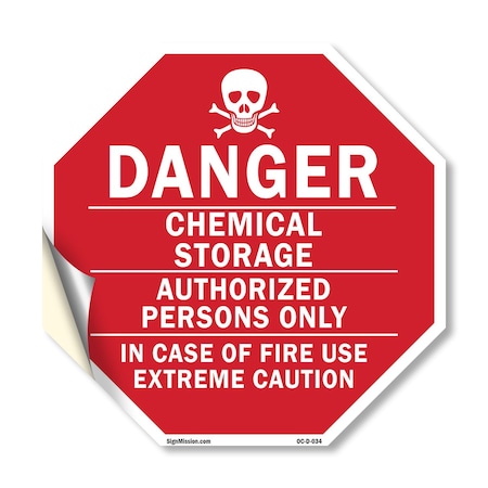 Signmission Danger Chemical Storage Authorized, 18 Inch X 18 Inch, Vinyl Decal OC-D-18-34