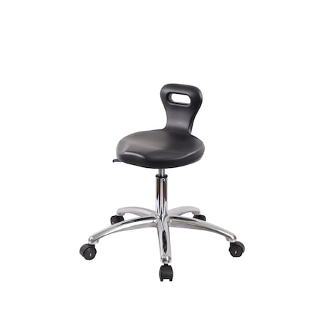 Blue Ridge Ergonomics Polyurethane ESD Serpent Stool Chrome - Desk Height with ESD Casters in ESD Black Polyurethane ESD-PSPDHSL-CR-EC