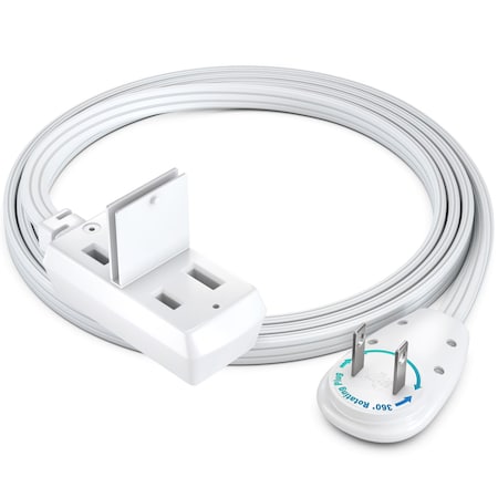 Maximm 4ft 2-Prong 360 degrees Flat Plug Extension Cord, Compact UL, White ADW-90A-23F04-16W0