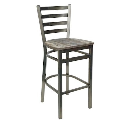 Bfm Seating Lima Ladder Back Barstool - Farm House Relic Seat - Steel Frame - Clear Coat Finish 2160BFHR-CL