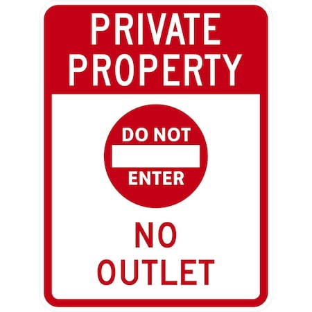 Lyle Private Property Do Not Enter No Outlet (W/Graphic), 18x24, Non-Reflective, White G-10879-NA_18x24