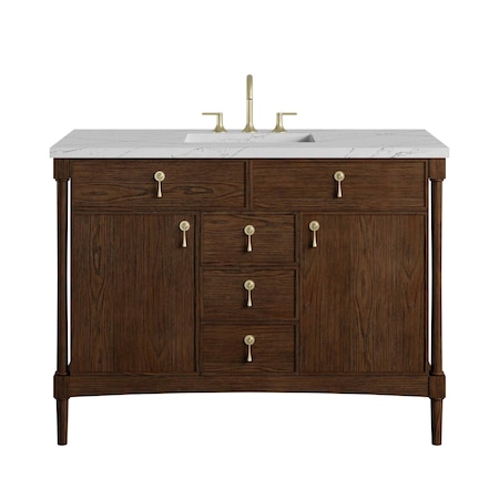 James Martin Vanities Kinnsden 48" Single Vanity, Sable Oak w/ 3 CM Ethereal Noctis Silestone Top D680-V48-SBK-3ENC