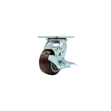 Service Caster 4 Inch Stainless Steel Polyurethane Swivel Caster with Roller Bearing and Brake SCC-SS30S420-PPUR-TLB