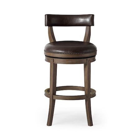 Homeroots 31" Brown Faux Leather and Solid Wood Low Back Bar Height Swivel Bar Chair 632384