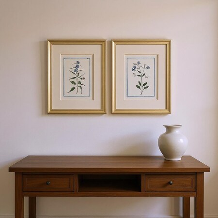 Homeroots Set Of Two Shabby Chic Botanical Gold Framed Wall Art, 2PK 649313