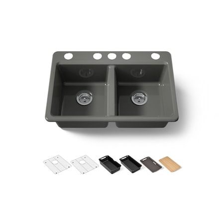 Kohler Riverby 33" undermount double-bowl workstation kitchen sink 8679-5UPC-58