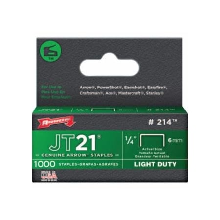 Arrow Fastener JT21 Type Staples, 1/4 in, 1000 per box 091-214