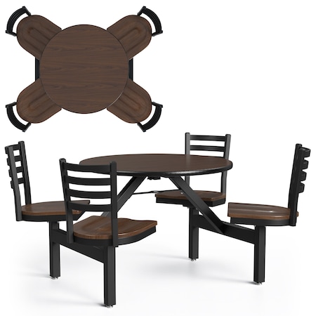 Palmer Hamilton Cafeteria Stool Table, 64 in Dia, Walnut PH-4S36RD-MWTBW