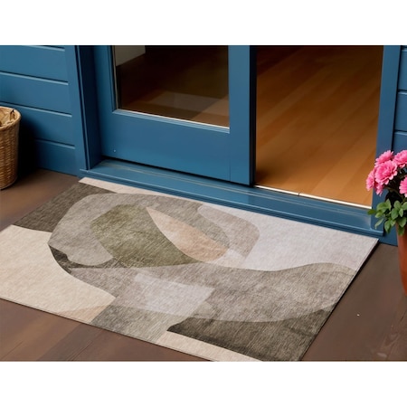 Homeroots 3' X 5' Taupe And Beige Abstract Washable Indoor Outdoor Area Rug 630459