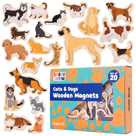 Spark & Wow Wooden Magnets, Cats & Dogs, 20-Piece Set SW400024