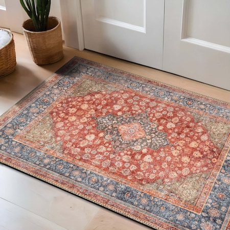World Rug Gallery Red Vintage Medallion Rug - Washable, Low Pile, Great for Bedrooms or Living Rooms 2 ft x 3 ft WR171RED2X3