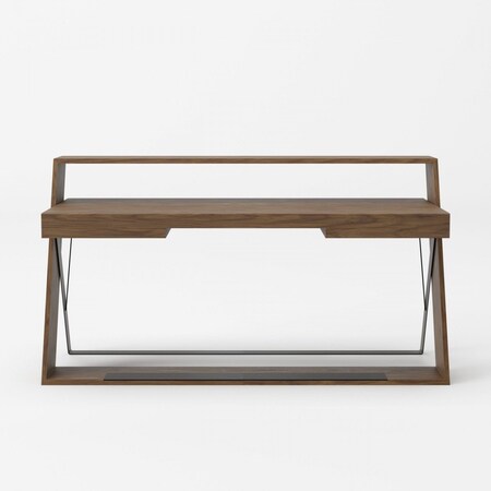 Homeroots 67" Natural And Brown and Black Wood and Iron Writing Desk With Two Drawers 482429