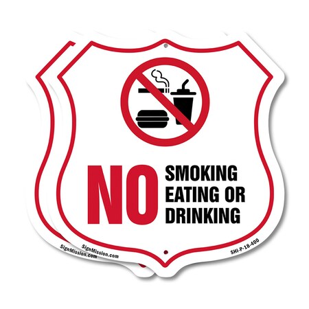 Signmission No Smoking Shield Sign No Smoking Eating, 18 inch X 18 inch, Plastic Sign, 2PK SHI-P-2PACK-18-400