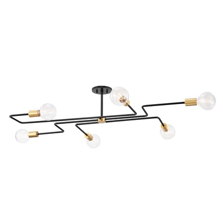 Mitzi Jena 6 Light Semi Flush 67.75 In. Aged Brass/Textured Black Combo H488606L-AGB/TBK