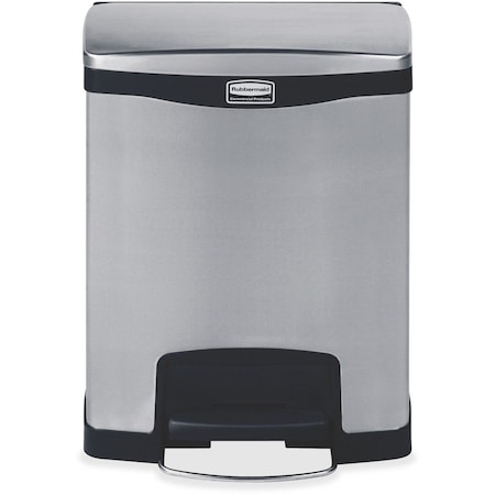 Rubbermaid Commercial Slim Jim Step-On 8 gal Rectangular Step-On Can, Black, Foot Pedal, Stainless Steel, 14 7/8 in 1901985