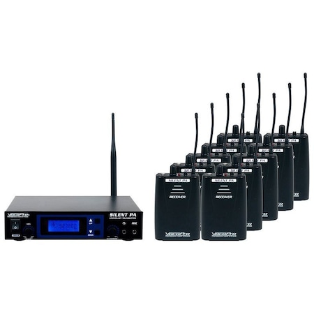 Vocopro 16CH UHF Wireless Audio Broadcast System Stationary Transmitter with ten bodypack receivers SilentPA-SEMINAR10