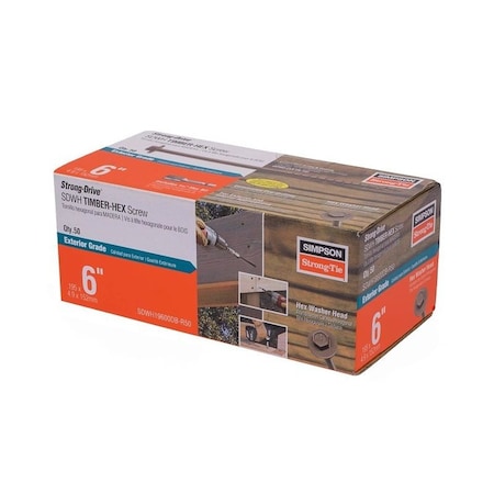 Simpson Strong-Tie Strong-Drive SDWH Timber Screw, 6 in L, Coarse Thread, 2-3/4 in Thread, 50PK SDWH19600DB-R50