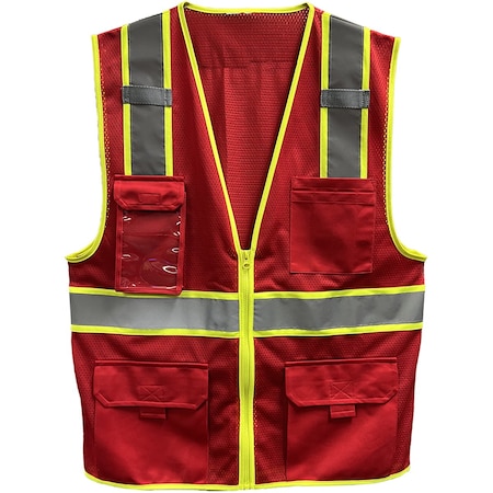 Reflective Apparel Enhanced Visibility Five Pocket Mesh Vest 500GT-RD-XL