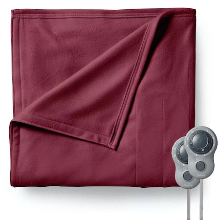 Sunbeam Queen Size Electric Fleece Heated Blanket in Garnet with Dual Zone 2152746
