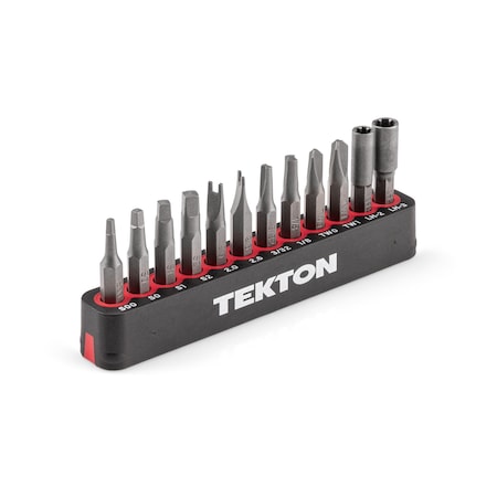 Tekton 4 mm Security Bit Set with Rail, 12-Piece, Square, Spanner, Clutch, Tri-Wing, Line Head DZZ92007