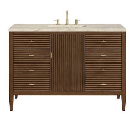 James Martin Vanities Myrrin 48" Single Vanity, Mid Century Walnut, w/ 3 CM Tajnar Eclos Top 485-V48-WLT-3TJR