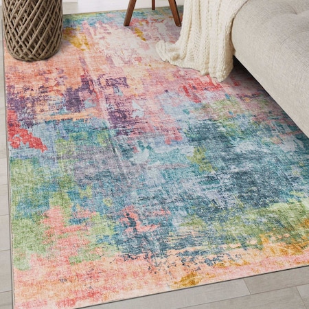 World Rug Gallery Contemporary Distressed Abstract Washable Non Slip Area Rug 3 ft x 5 ft Multi WR82MULTI3X5