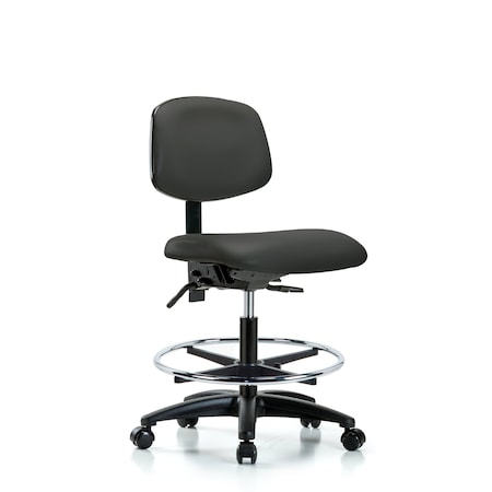 Blue Ridge Ergonomics Chair, Vinyl, Med Bench, CF Casters, Gry, No Arms, 22" to 29" Height, Charcoal BR-VMBCH-RG-T0-A0-CF-RC-8605