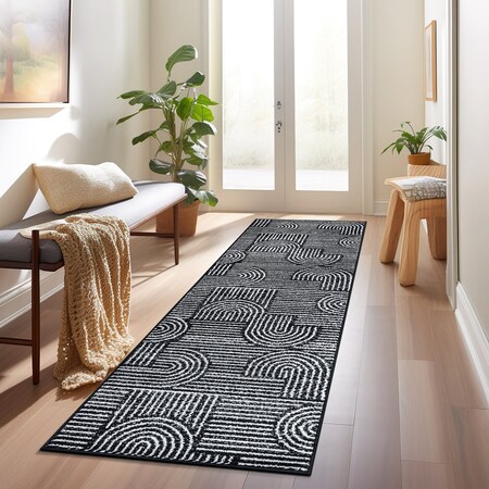World Rug Gallery Bohemian Stripe Arch Design Runner Rug 2 ft x 7 ft Black WR35BLACK2X7