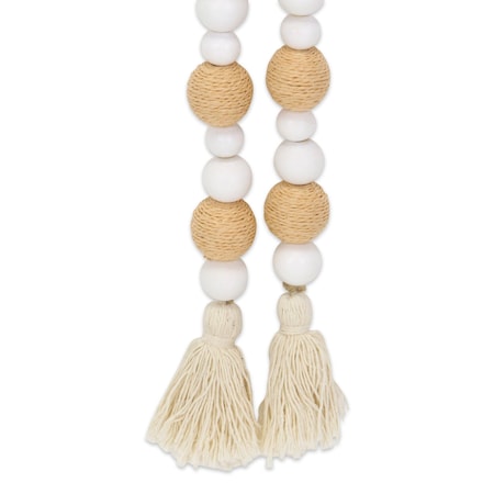 Homeroots 38" White And Natural Wood And Fabric Hand Painted Decorative Tassel 635376