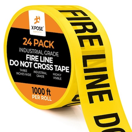 Xpose Safety Caution Tape, PVC, Fire Line Do Not Cross Tape, High Visibility Yellow, 3 in W., 1000 ft L., 24 PK PFLT-24-X