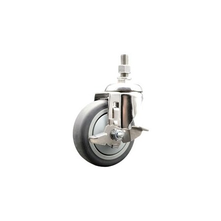 Service Caster 4 Inch 316SS Thermoplastic Rubber Swivel 10mm Threaded Stem Caster Brake SCC SCC-SS316TS20S414-TPRB-TLB-M1015