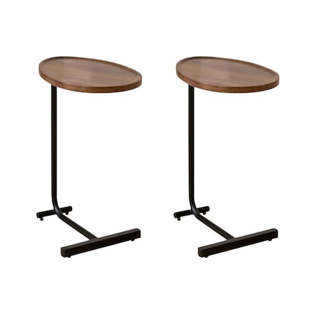 Homeroots Set of Two Brown and Black Wood and Metal Oval End Tables, 2PK 635693