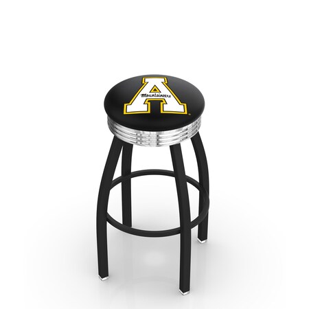 Holland Bar Stool Co 25" Blk Wrinkle Appalachian State Swivel Bar Stool, Chrome Ring L8B3C25AppStU