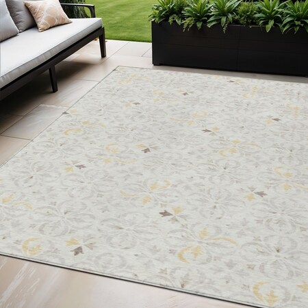 Homeroots 3' X 5' Ivory Gray And Gold Floral Washable Indoor Outdoor Area Rug 595961