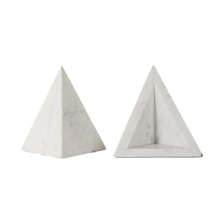Homeroots Set of Two White Marble Triangle Decorative Bookends, 2PK 392143
