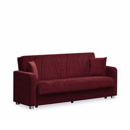 Homeroots 87" Red Chenille Sleeper Sofa And Toss Pillows With Brown Legs 607136