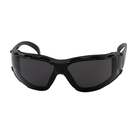 Bouton Optical Rimless Safety Glasses w/Black Temple, Gray Lens, Foam Padding and Anti-Scratch/Anti-Fog Coating 250-01-F021