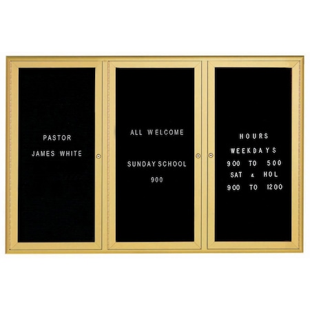 Aarco Enclosed Directory w/ Aluminum Waterfall Style Frame, Gold, Black Felt, 48''Hx72''W, 3 Door Unit WFD4872G