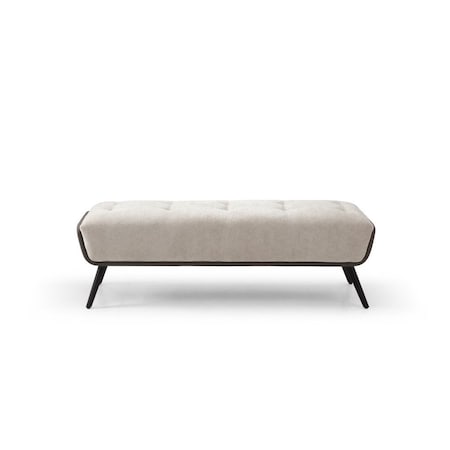 Homeroots 58in Beige Dark Gray and Black Tufted Faux Leather Fabric and Steel Upholstered Bench 714182