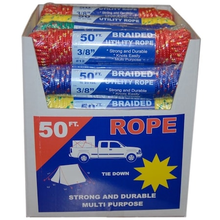 Tw Evans Cordage T.W. Evans Cordage 99012 Utility Rope Display, 50 ft L, 3/8 in Dia, Polypropylene 99012