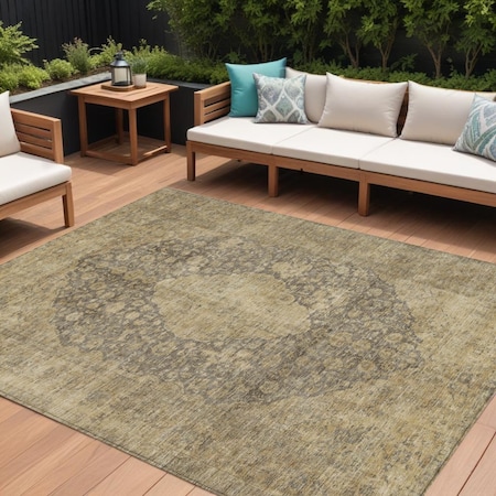 Homeroots 10' X 14' Brown And Beige Medallion Washable Indoor Outdoor Area Rug 616453