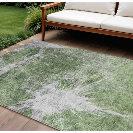 Homeroots 10' X 14' Green And Gray Abstract Washable Indoor Outdoor Area Rug 582943