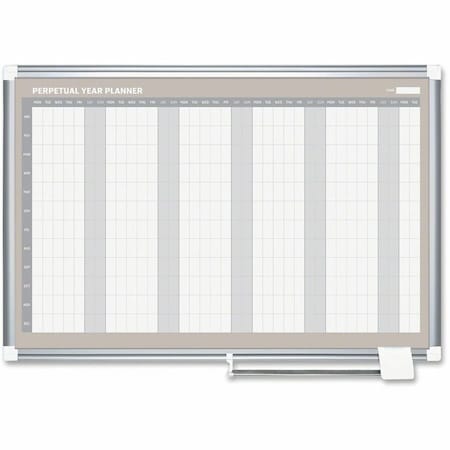 Mastervision Calendar Planning Board, Steel, 38 in, 50 in, Aluminum Frame, White/Gray, Matte GA0594830