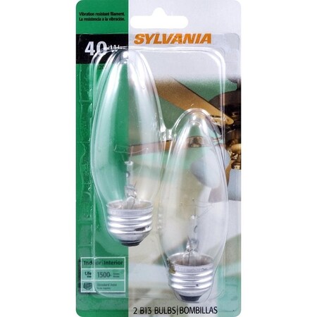 Sylvania Incandescent Bulb, 40 W, B13 Lamp, Medium E26 Lamp Base, 455 Lumens, 2850 K Color Temp 13367