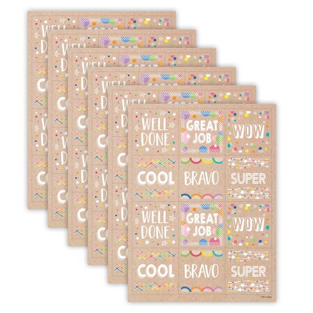 Creative Teaching Press Krafty Pop Colorful Kraft Reward Stickers, 60-Piece Set, 6PK 10893